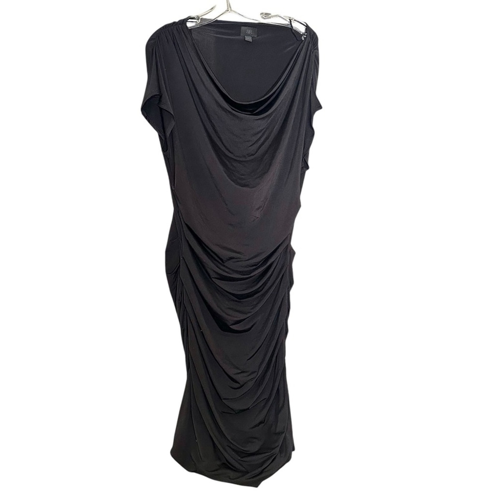 BANANA REPUBLIC Silky Black Shirred Short Sleeve Dress L
